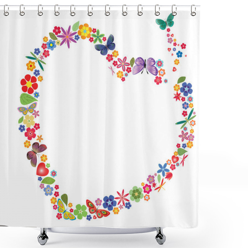 Personality  Holiday Heart With Flowers And Butterflies Shower Curtains