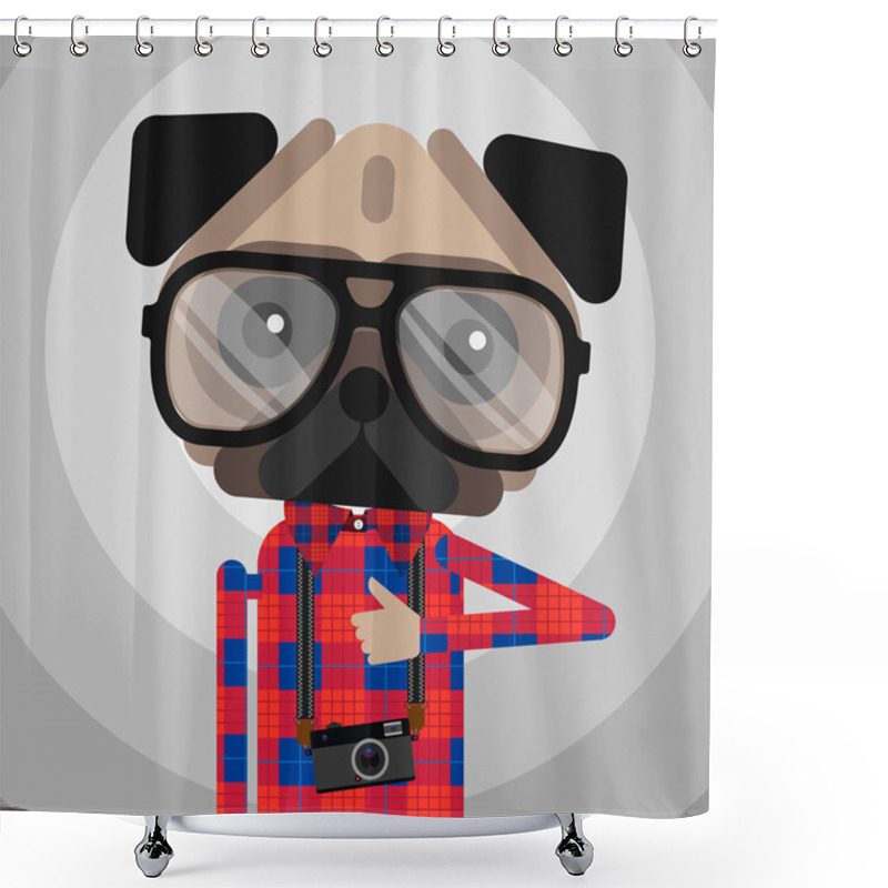 Personality  Cute Fashion Hipster Pug Dog Pet Shower Curtains