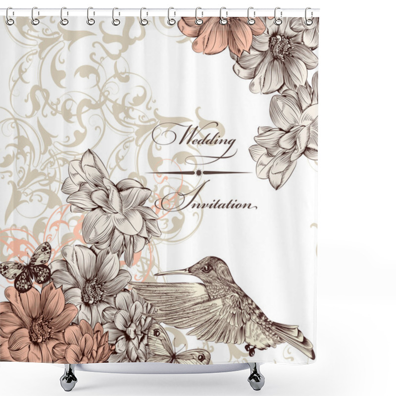 Personality  Wedding Invitation Card With Birds And  Butterflies Shower Curtains