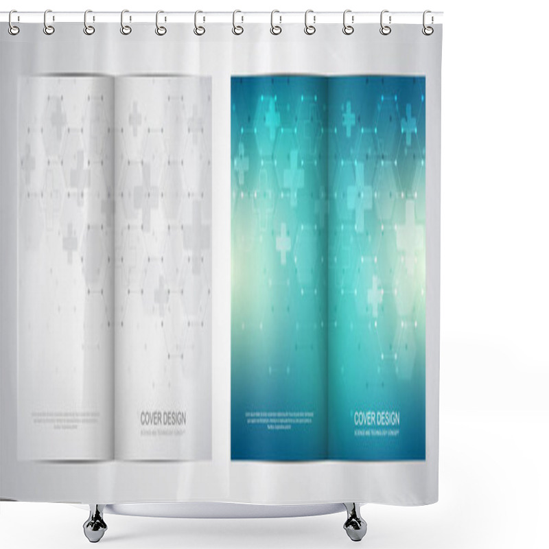 Personality  Bi Fold Brochure Template With Abstract Hexagons Pattern. Shower Curtains