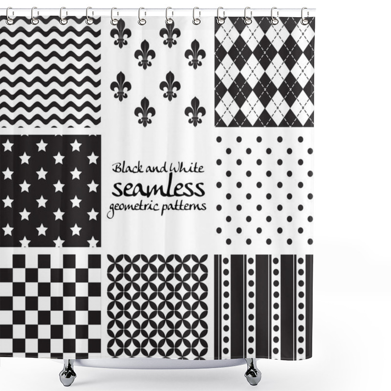 Personality  Set Of Black And White Seamless Geometric Patterns Shower Curtains