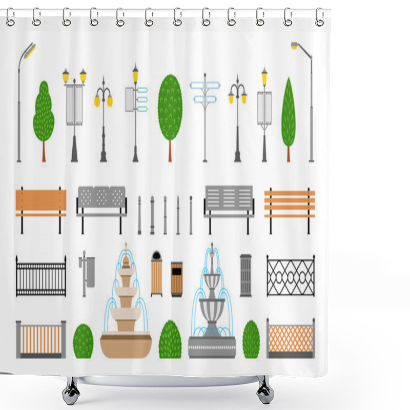 Personality  Vector City, Street, Park And Outdoor Elements Icons Set Shower Curtains