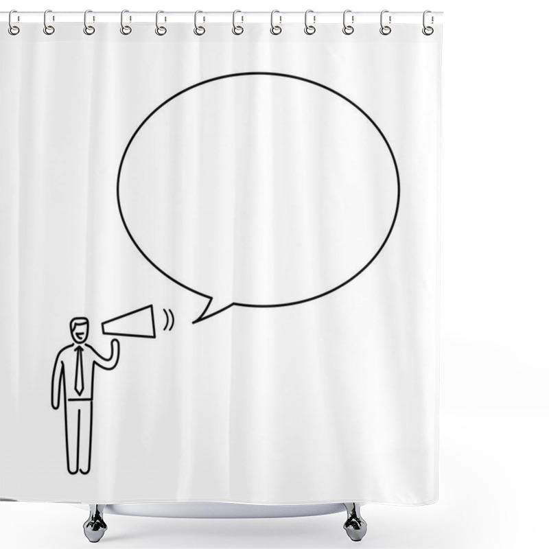 Personality  Marketing And Communication. Business Illustration Of Speaking Businessman Shower Curtains