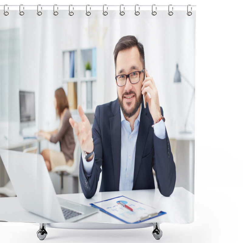 Personality  Office Worker Speaking On Cellphone Shower Curtains