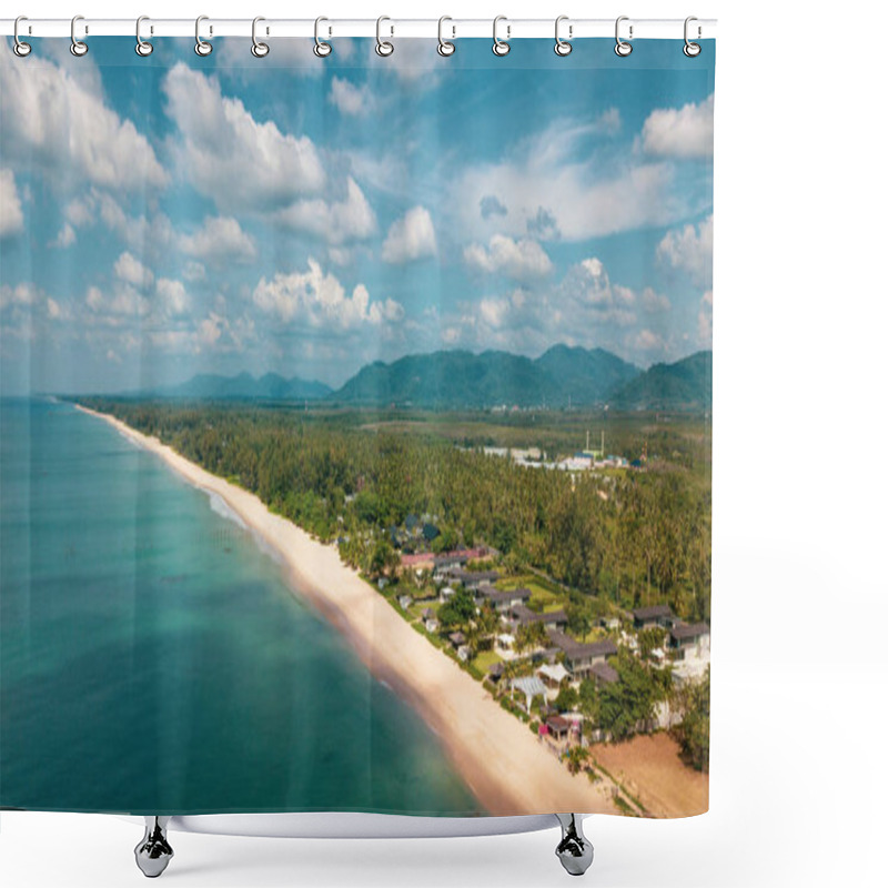 Personality  Aerial Drone View Of Beautiful Tropical Island With Sandy Beach And Green Mountains. Summer And Travel Vacation Concept Shower Curtains