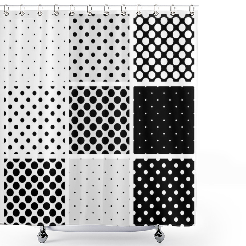 Personality  Seamless Black, White And Grey Vector Pattern Or Background Set With Big And Small Polka Dots. For Desktop Wallpaper And Website Design. Shower Curtains