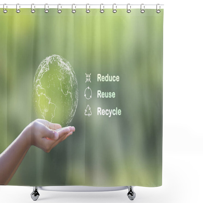 Personality  Caring For The Environment, Earth Icon Hands On And Caring For The Earth On Green Nature Background Shower Curtains