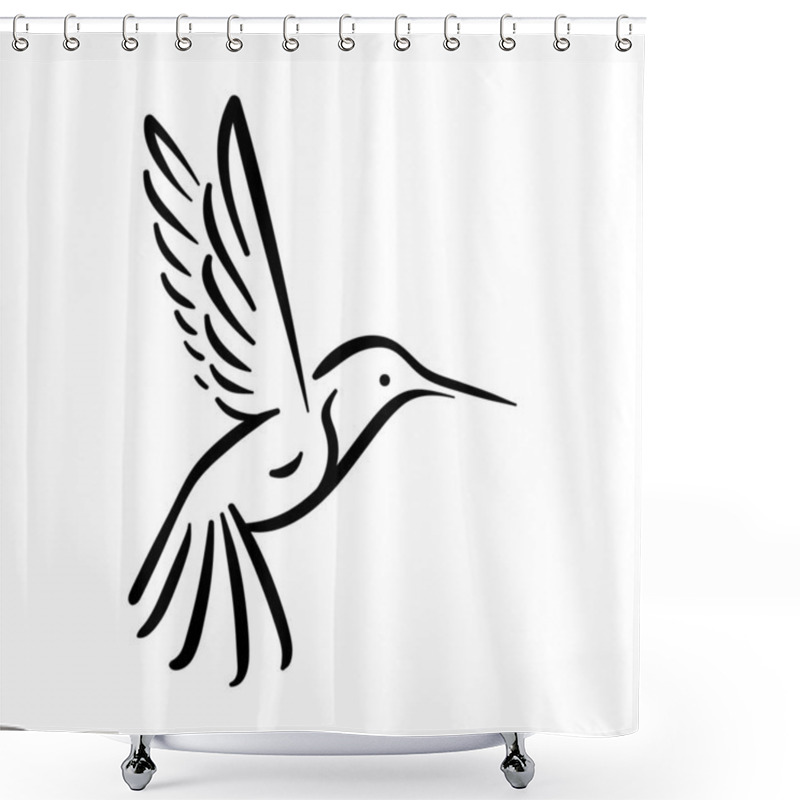 Personality  Colibri Hummingbird Flying Bird Line Style Logo Illustration Shower Curtains