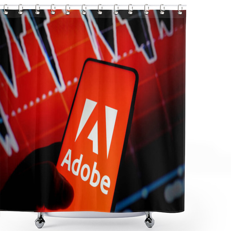 Personality  May 19, 2022, Brazil. In This Photo Illustration, The Adobe Inc. Logo Seen Displayed On A Smartphone Screen Shower Curtains