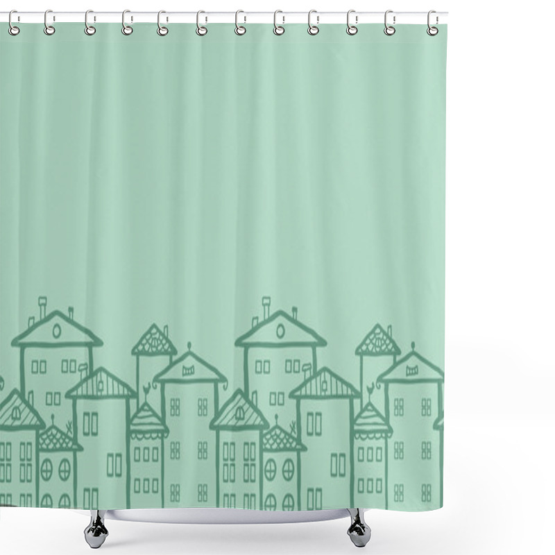 Personality  Doodle Town Houses Horizontal Seamless Pattern Background Shower Curtains