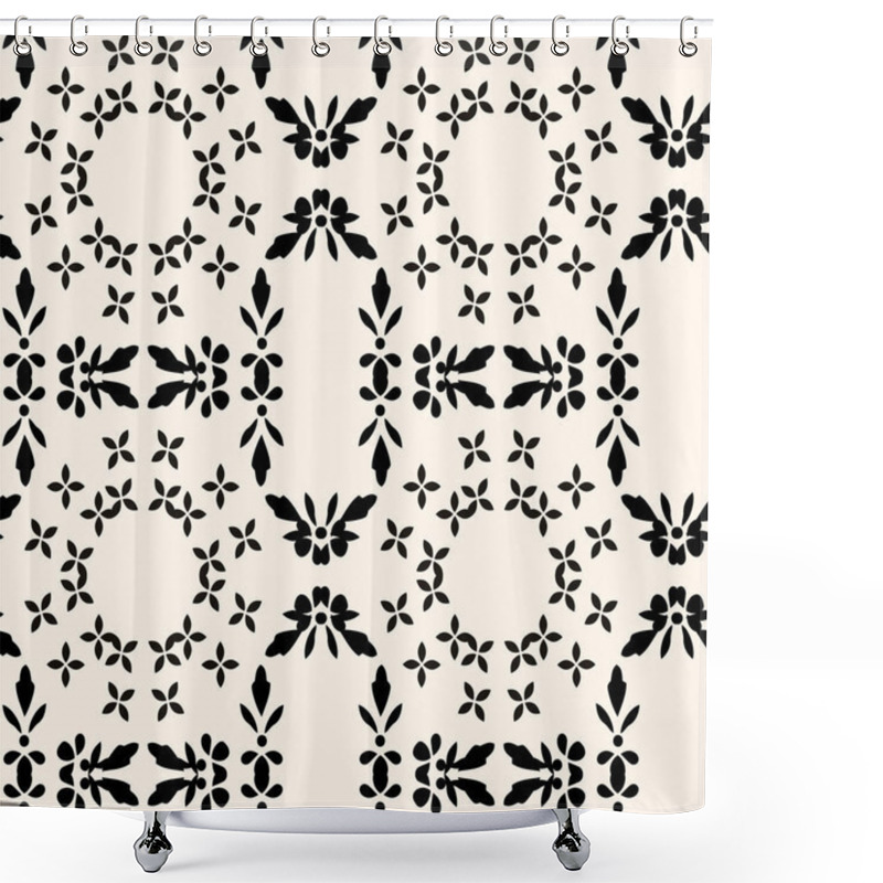 Personality  Simple Minimalist Geometric Seamless Pattern. Abstract Monochrome Minimal Background With Small Floral Shapes. Subtle Repeat Design For Decor, Print. Shower Curtains