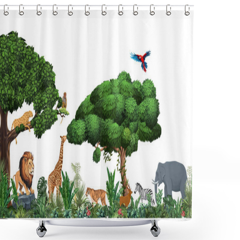 Personality  Cartoon Wild Animals In The Forest Illustration. Jungle Theme Shower Curtains