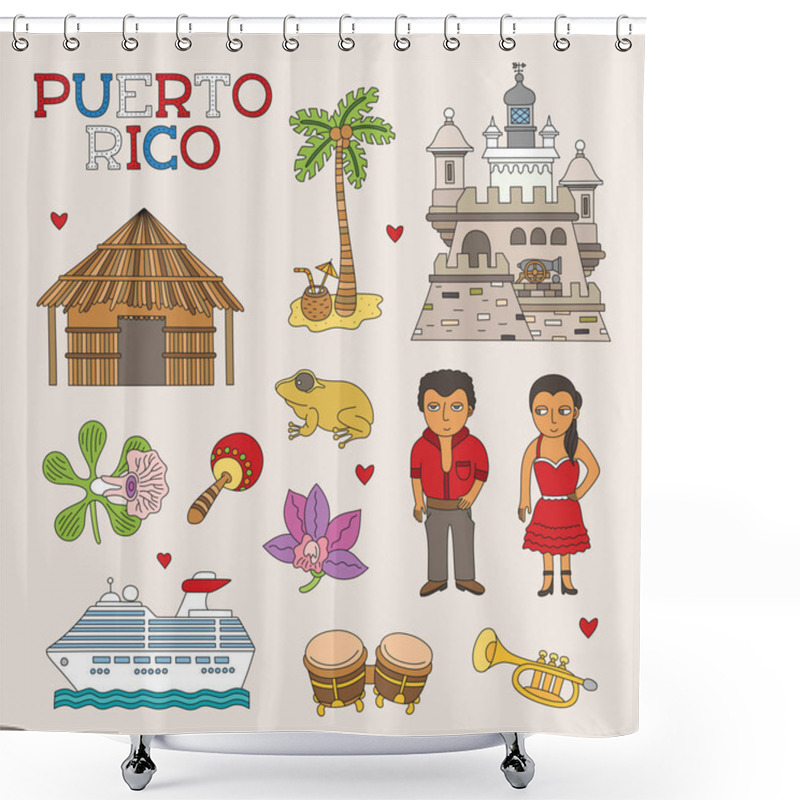 Personality  Vector Puerto Rico Doodle Art For Travel And Tourism Shower Curtains