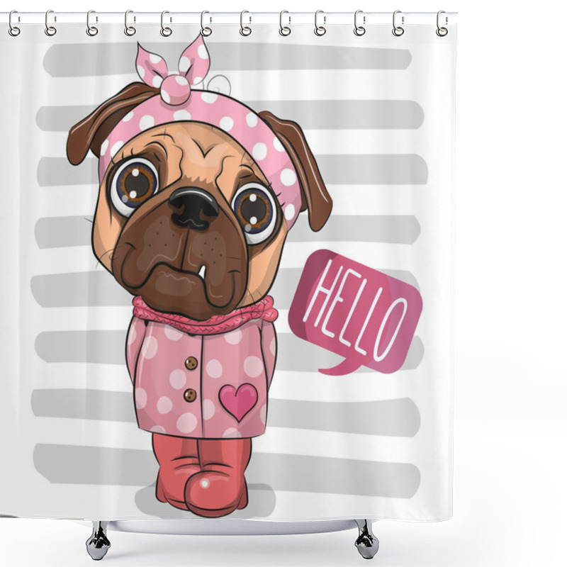 Personality  Cartoon Pug Dog In A Coat And Boots Shower Curtains