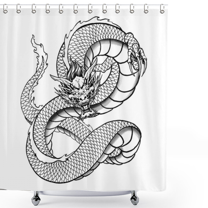 Personality  Dragon Head Line Art Illustration Premium Vector Shower Curtains