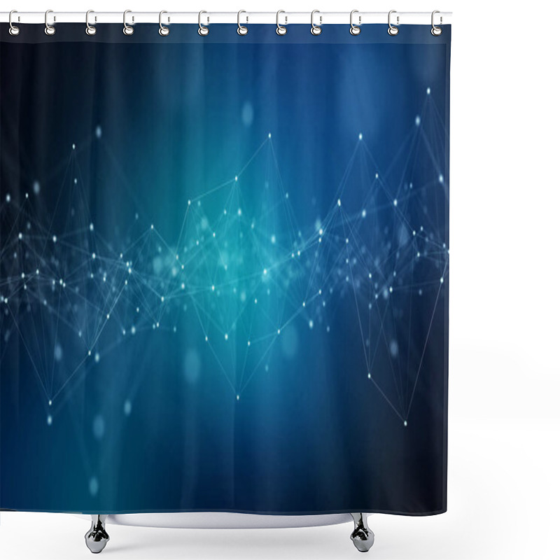 Personality  Abstract Digital Network Connection Blue Background 3D Rendering Shower Curtains