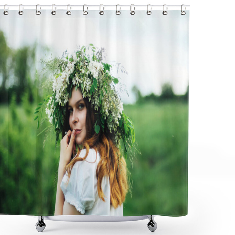 Personality  Young Pagan Slavic Girl Conduct Ceremony On Midsummer. Beauti Gi Shower Curtains