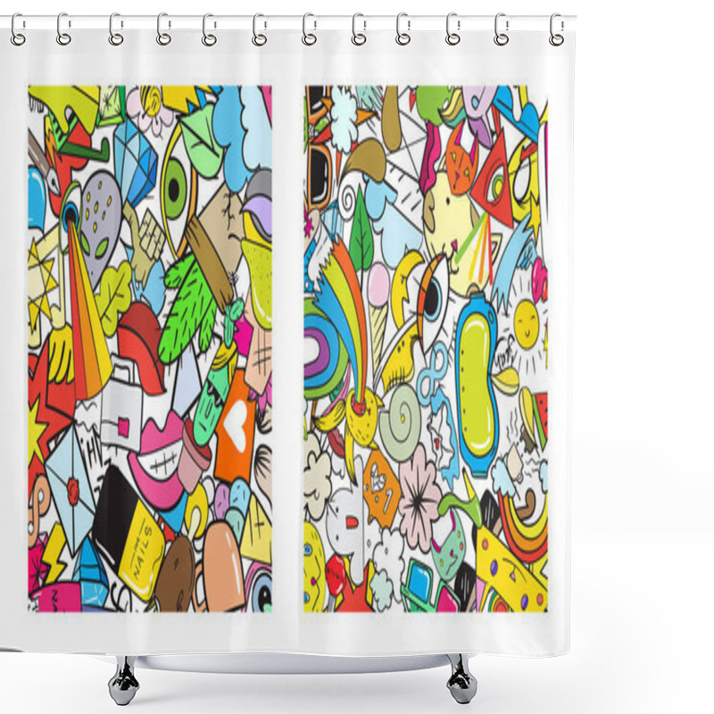 Personality  Set Of Graffiti Pattern With Doodle Icons Shower Curtains