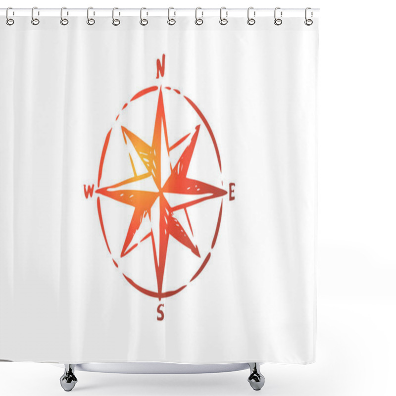 Personality  Windrose, Navigation, Compass, Direction Concept. Hand Drawn Isolated Vector. Shower Curtains