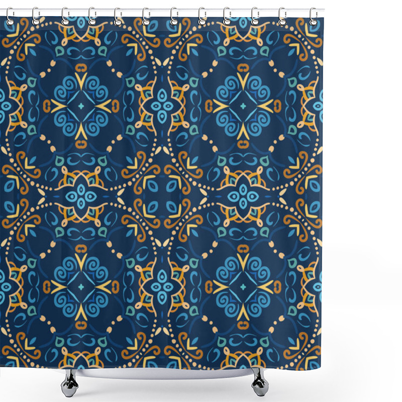 Personality  Blue Seamless Pattern Oriental Design Shower Curtains