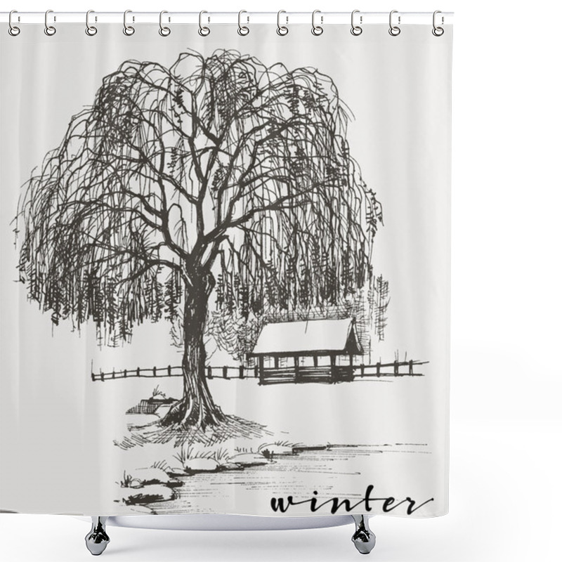 Personality  Winter Sketch, Willow Tree Shower Curtains