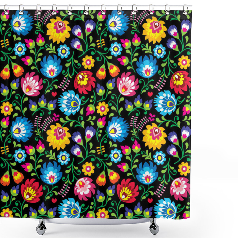 Personality  Seamless Vector Polish Folk Art Floral Pattern - Wzory Lowickie, Wycinanki On Black Background   Shower Curtains