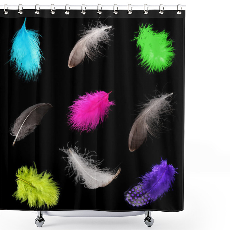 Personality  Collage Of Feathers On Black Background Shower Curtains