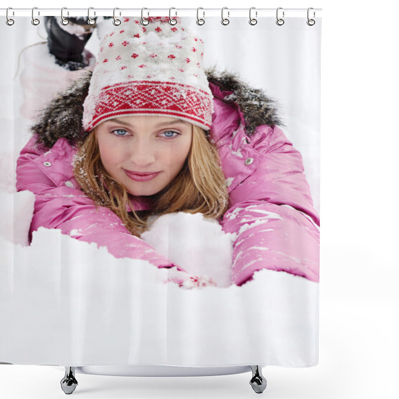 Personality  Young Woman Laying Down On Snow Shower Curtains