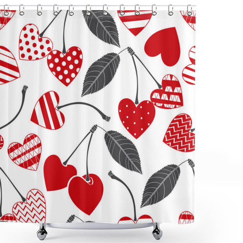 Personality  Seamless Pattern With Cherry-hearts Shower Curtains