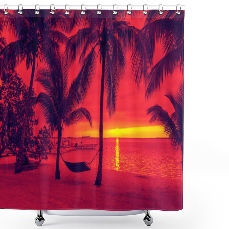 Personality  Palm Trees And Hammock On Tropical Beach Shower Curtains