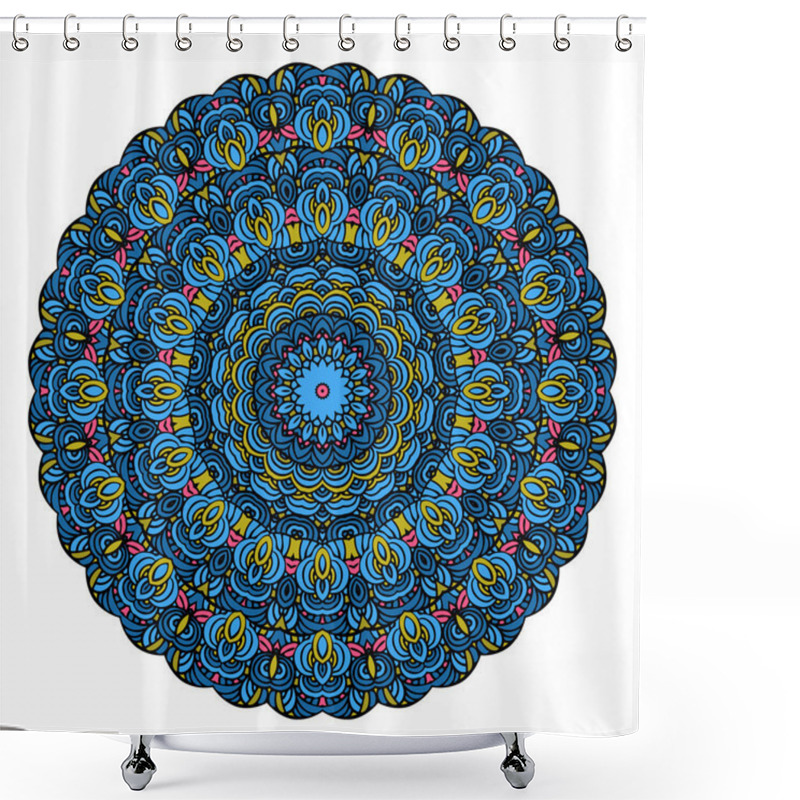 Personality  Blue Mandala Round Zentangle Pattern Vector Shower Curtains