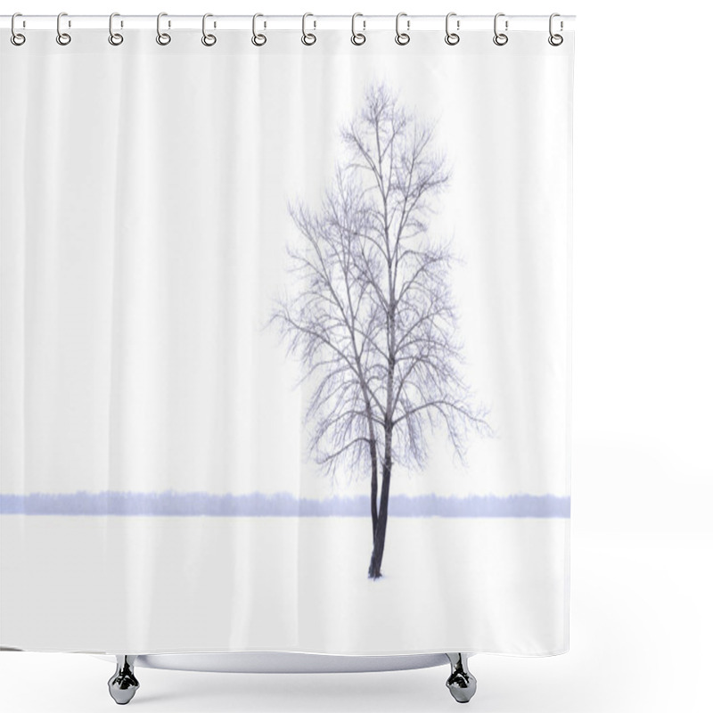 Personality  Winter Landscape With Lonely Tree In Mist Time Shower Curtains