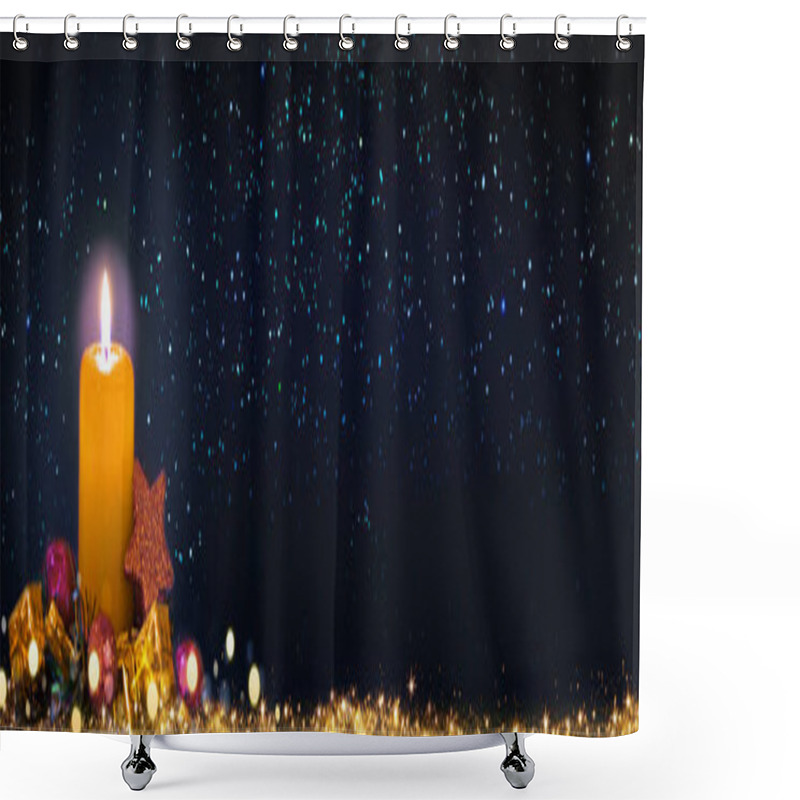 Personality  Burning Golden Advent Candle On Stars Sky Background . Shower Curtains