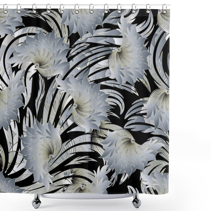 Personality  Floral 3d Seamless Pattern. Vector Black White Background Shower Curtains