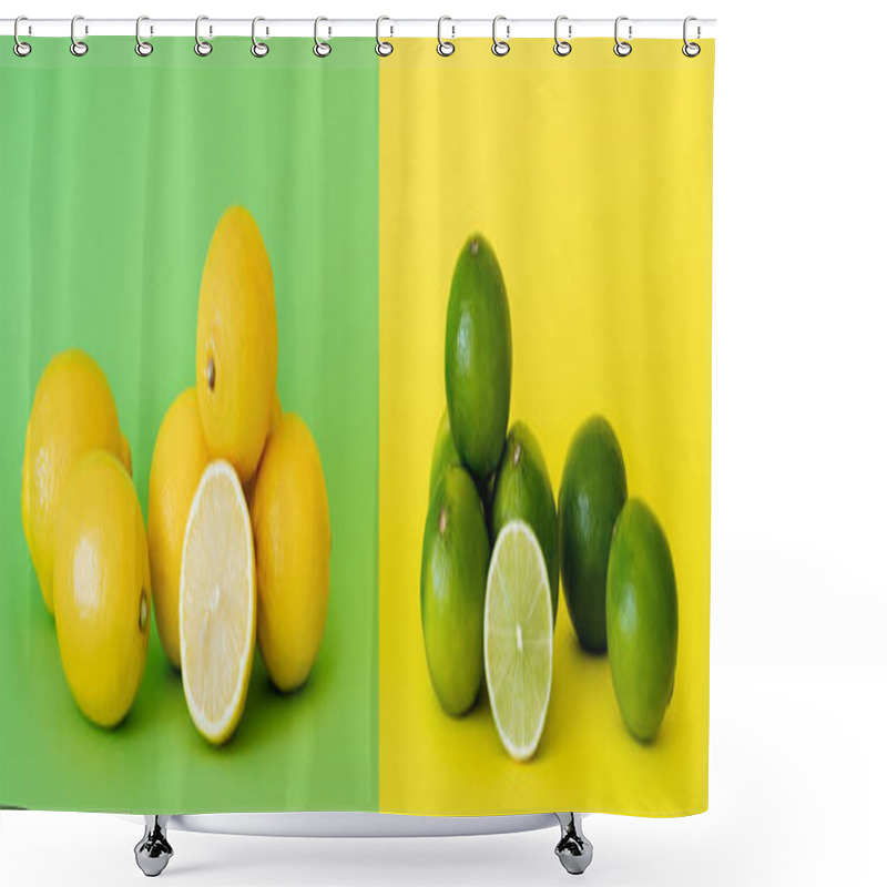 Personality  Juicy Fresh Limes And Lemons On Green And Yellow Background, Banner  Shower Curtains