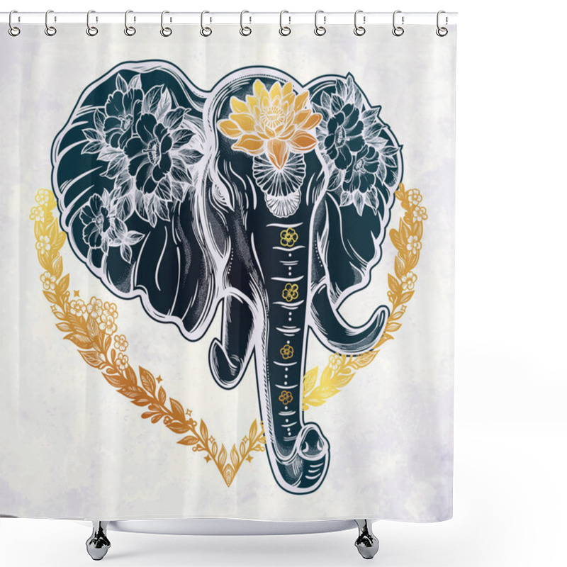 Personality  Decorative Vector Elephant With Flowers Shower Curtains