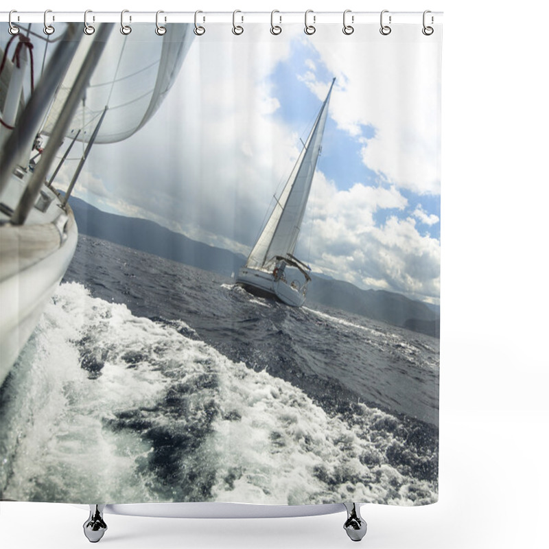 Personality  Yacht Race In Stormy Weather Shower Curtains