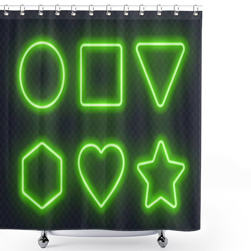 Personality  Set Of Green Glowing Neon Frames On Dark Background. Shower Curtains