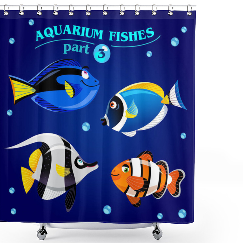 Personality  Marine Aquarium Fishes In Cartoon Style. Shower Curtains