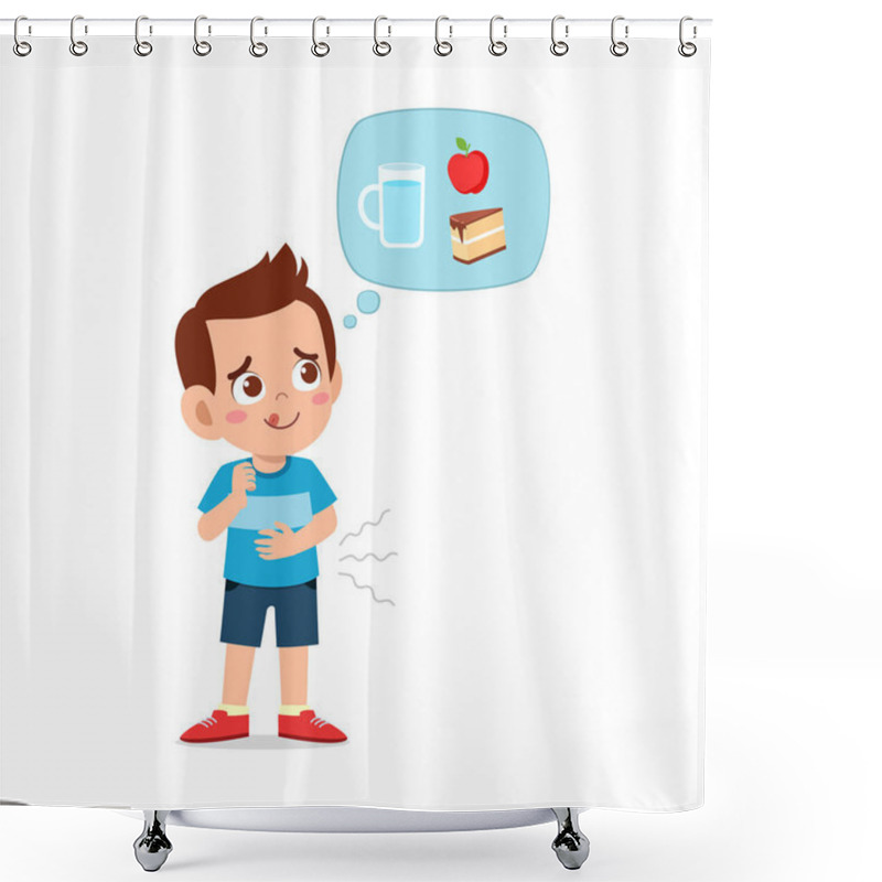 Personality  Happy Cute Kid Boy And Girl Feels Hungry Want To Eat And Thinks About Food Shower Curtains