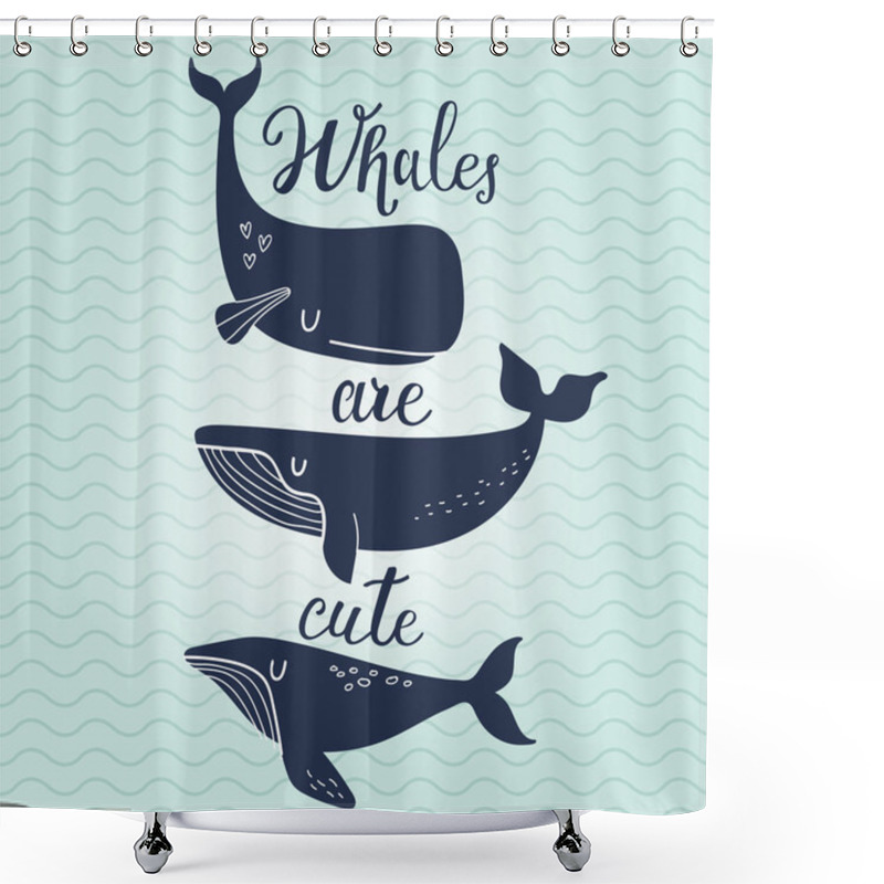 Personality  Cute Cartoon Blue Whales Card Shower Curtains