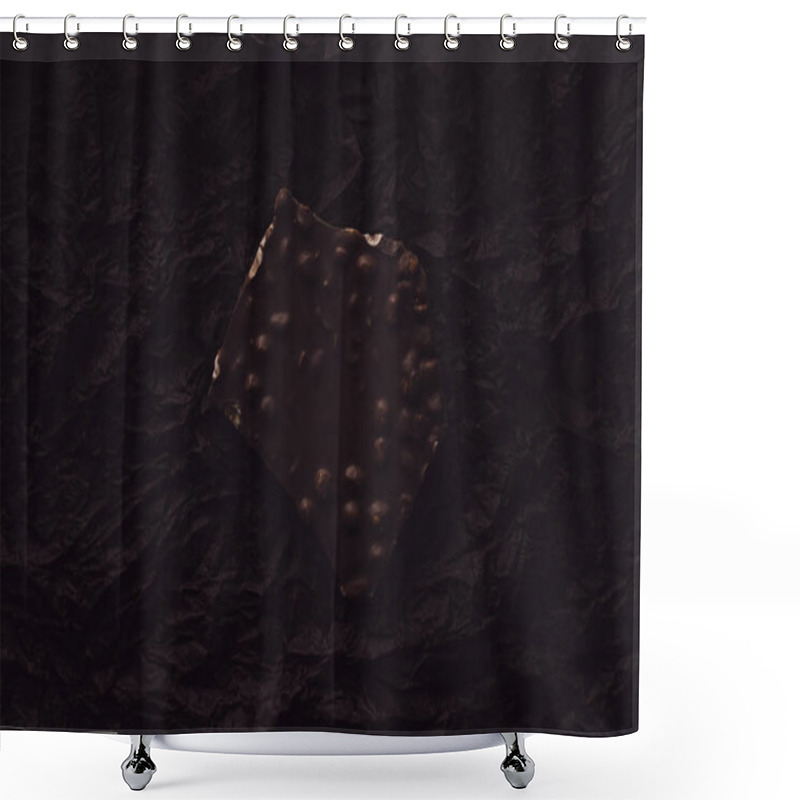 Personality  Top View Of Chocolate With Pieces Of Nuts On Surface Covering By Black Crumpled Paper  Shower Curtains