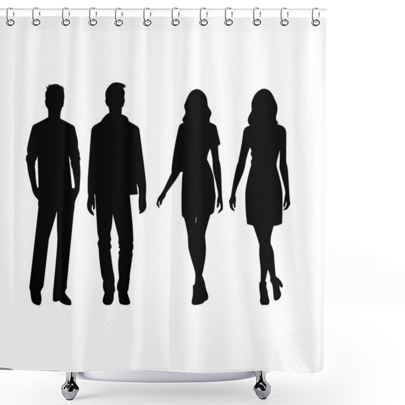 Personality  Group Of People Silhouette. Group Of People Black Icon On White Background Shower Curtains