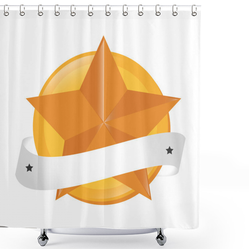 Personality  Star Gold Ribbon Baner Winner Vector Graphic Shower Curtains