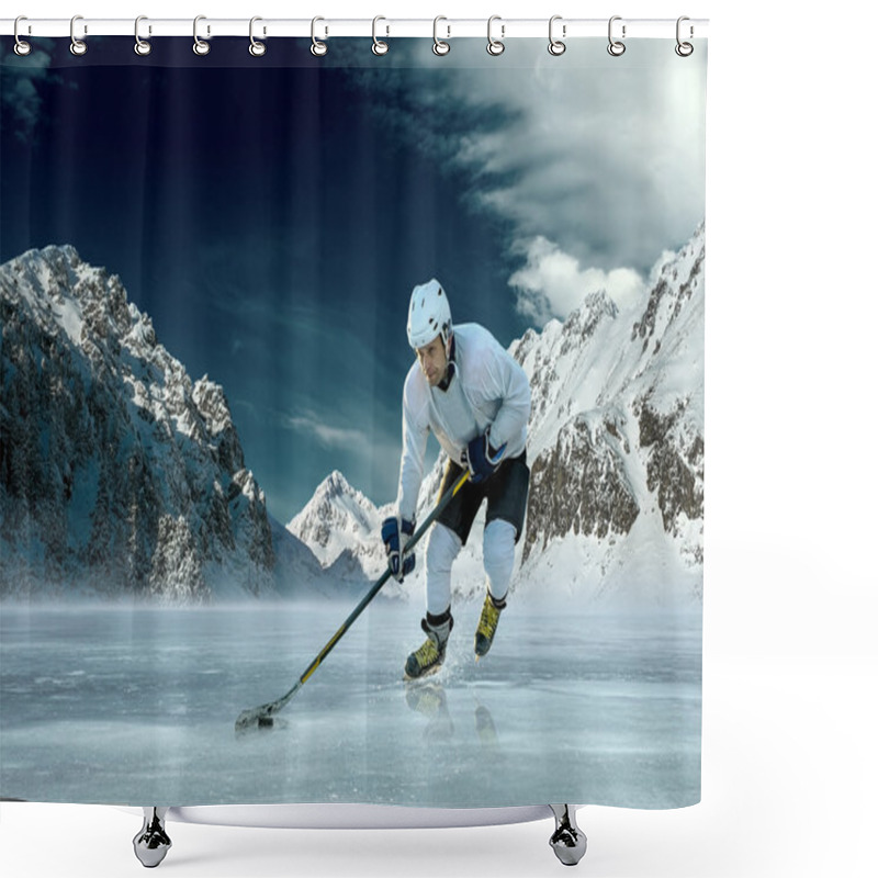 Personality  Ice Hockey Player In Action Outdoor Shower Curtains