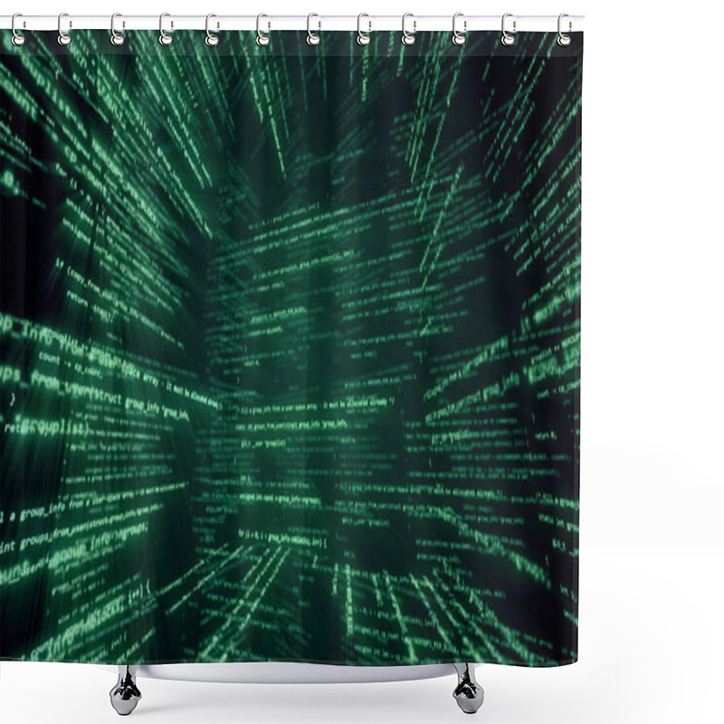 Personality  Virtual Space With Running Code In The Form Of Cubes 3d Illustration Shower Curtains