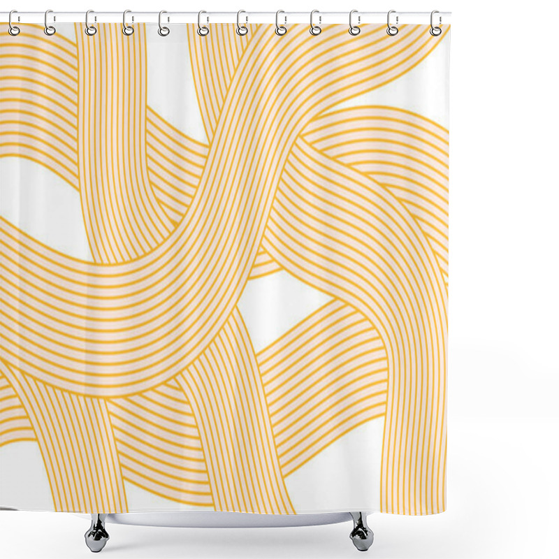 Personality  Wavy Abstract Pattern With Asian Ramen Noodles. Vector Spaghetti Hand Drawn Yellow Background. Shower Curtains