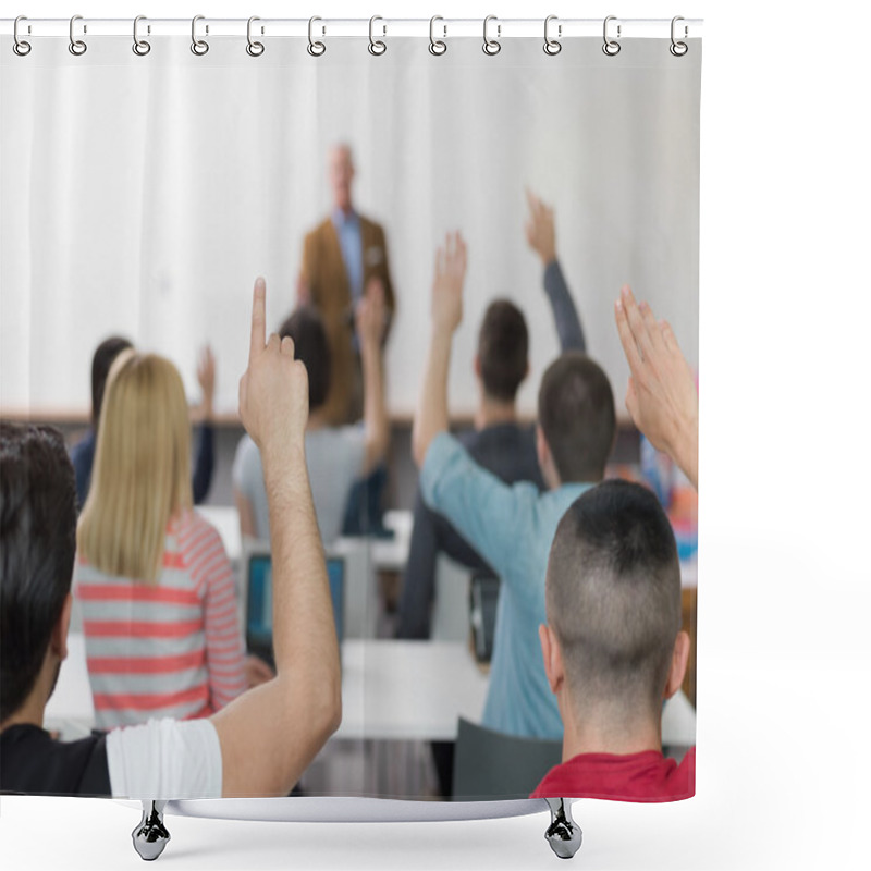 Personality  Students Group Raise Hands Up On Class Shower Curtains