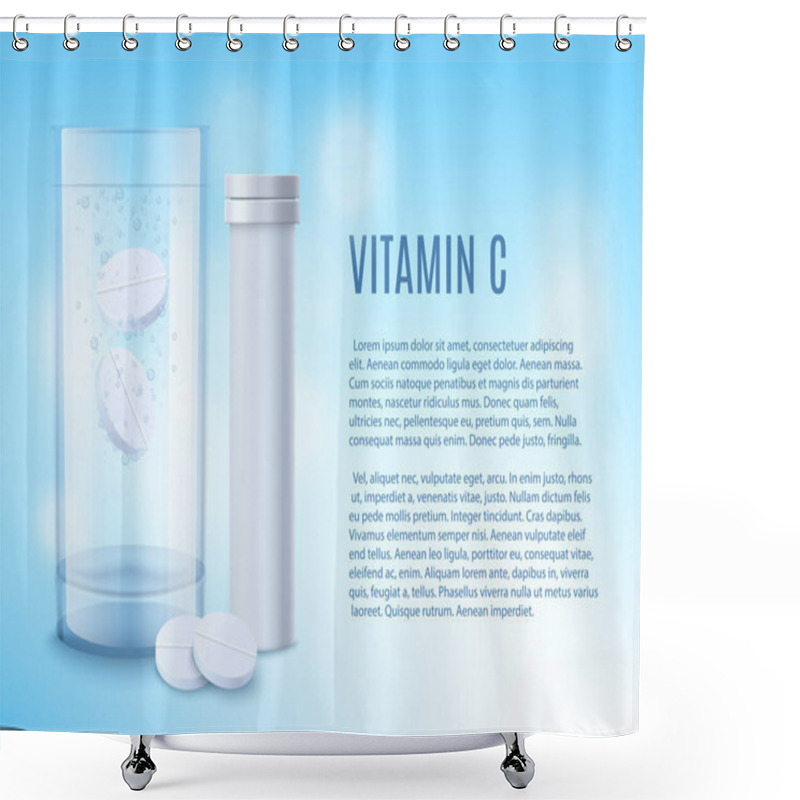 Personality  Banner For Fizzy Vitamin C With Tablets In Water, Realistic Vector Illustration. Shower Curtains