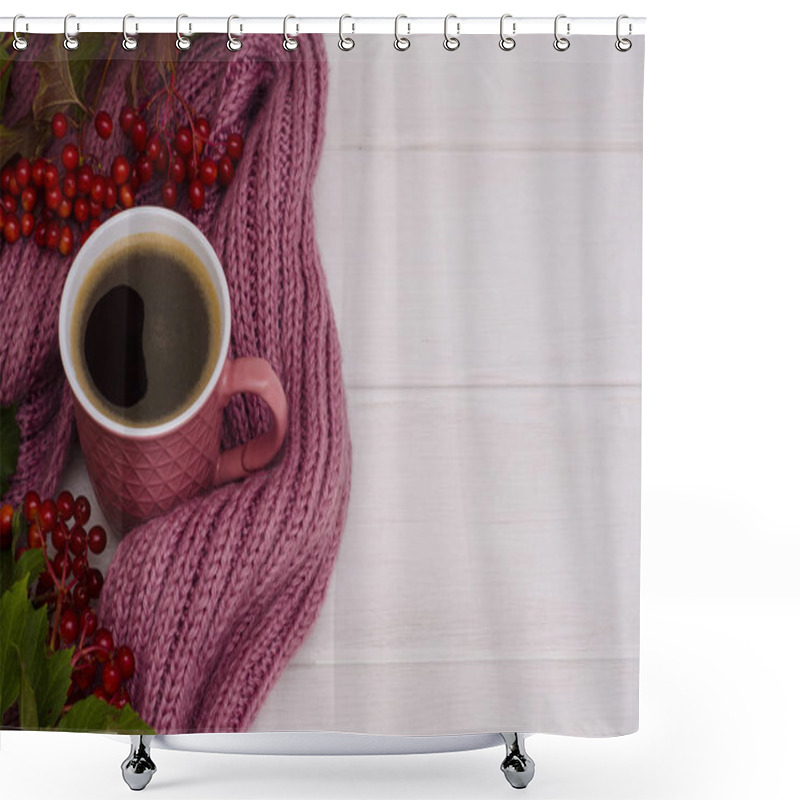 Personality  Autumn Composition With Copy Space: Coffee Mug With Viburnum Branches Shower Curtains